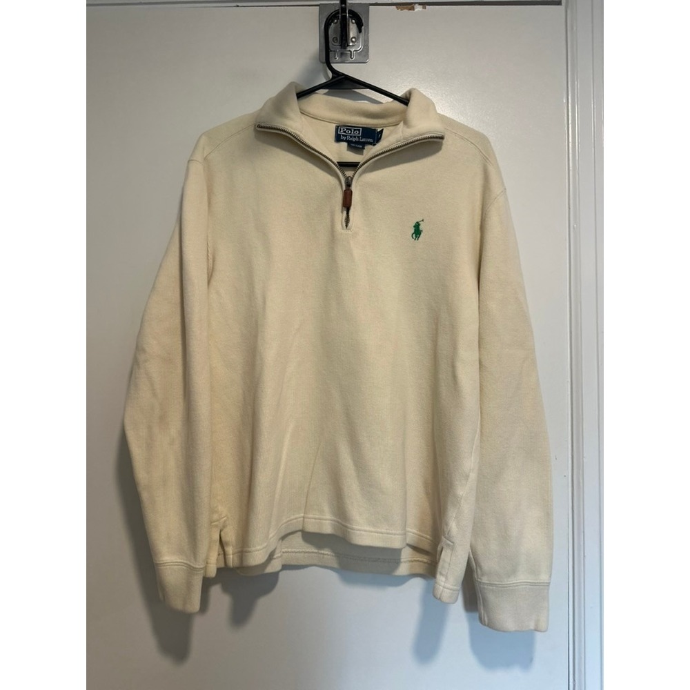 Polo Ralph Lauren Preppy Quarter Zip Pullover Sz:S Cream Ribbed Cotton